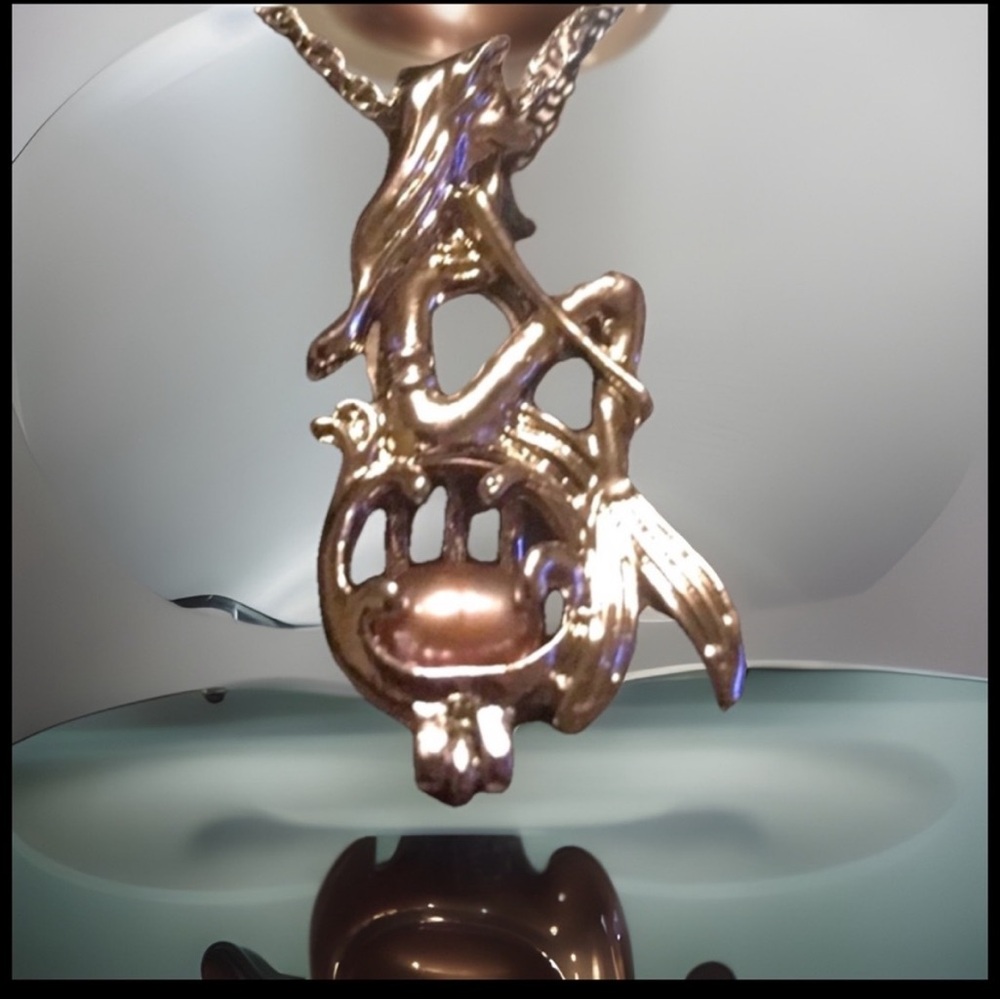 Mermaid Sterling Silver W/SaltWater Pink Pearl Locket On A Stamped925 Necklace
